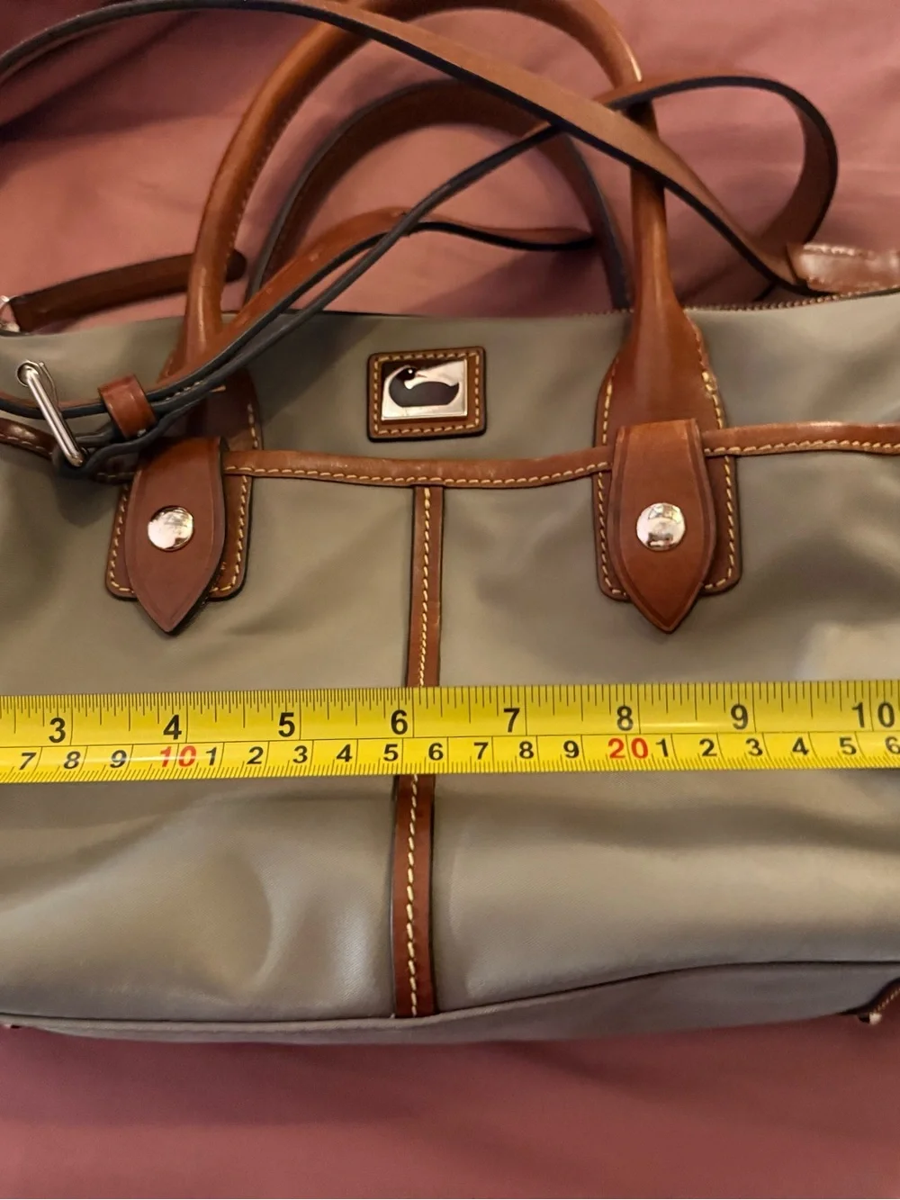 Dooney & Bourke Tan Satchel with Brown Leather Trim